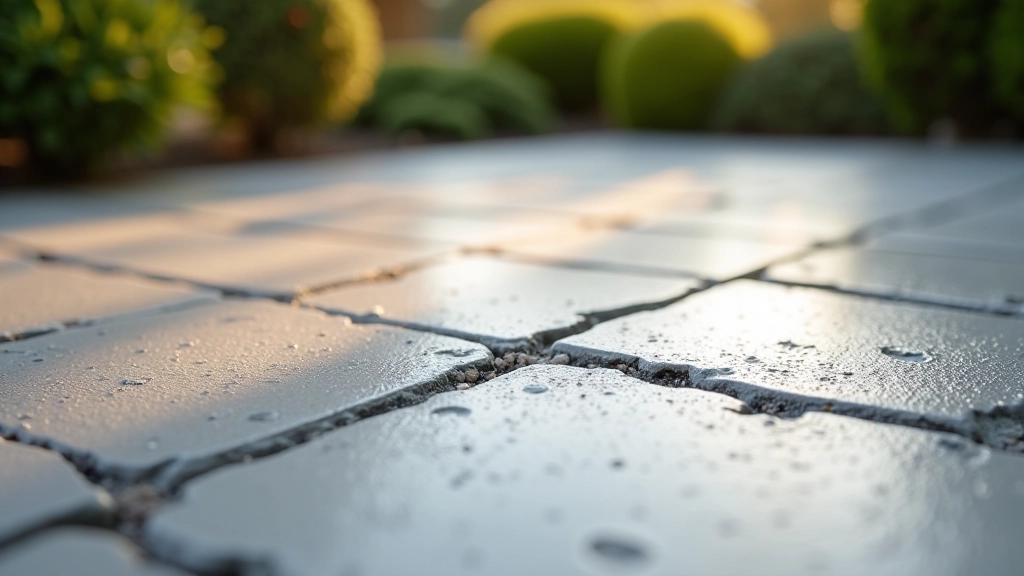 Close-up of frost damage on concrete surface with visible cracks and scaling deterioration