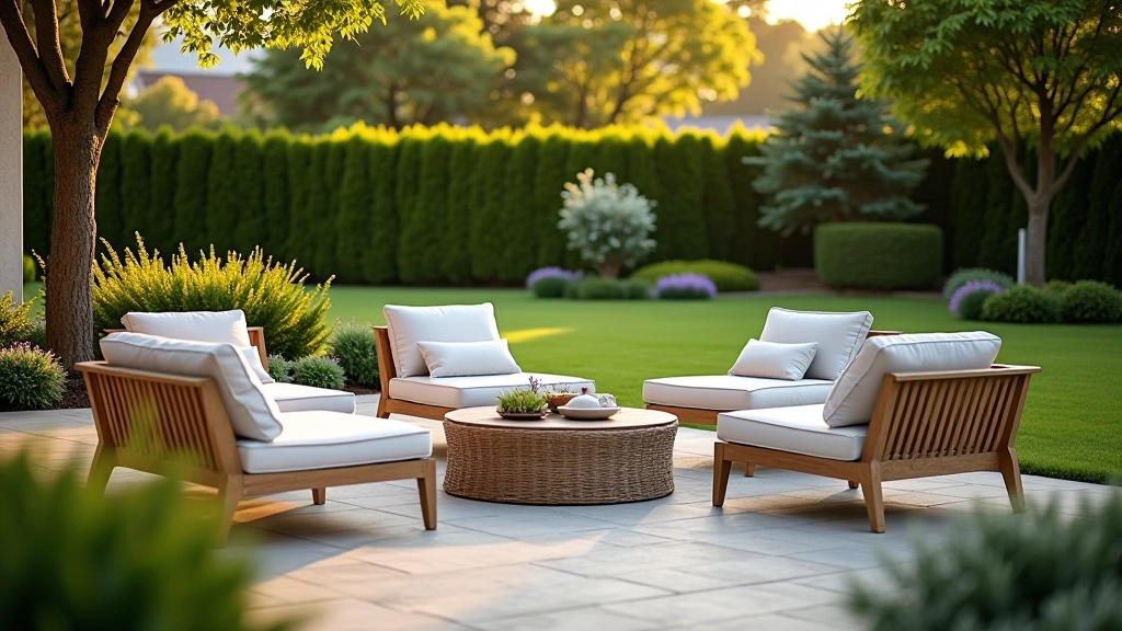 Well-arranged patio seating with proper spacing and sight lines between conversation areas